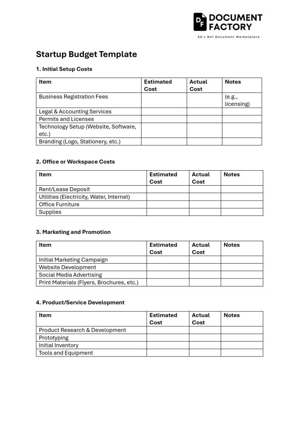 Startup Budget Template