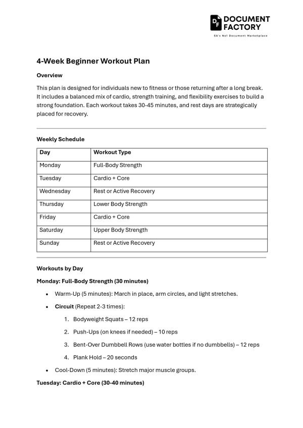 4-Week Beginner Workout Plan