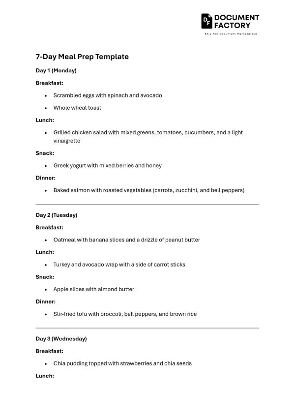 7-Day Meal Prep Template