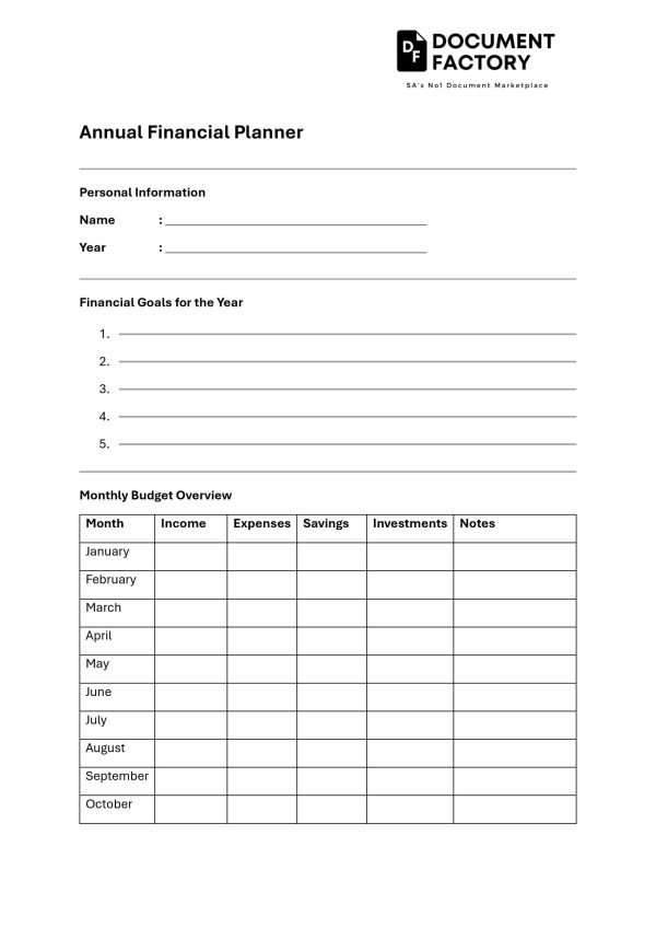 Annual Financial Planner