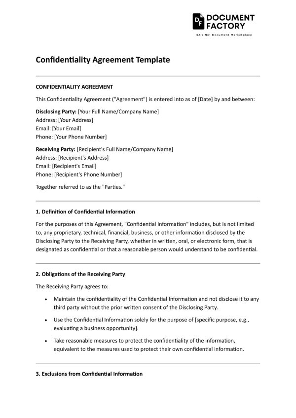 Confidentiality Agreement Template