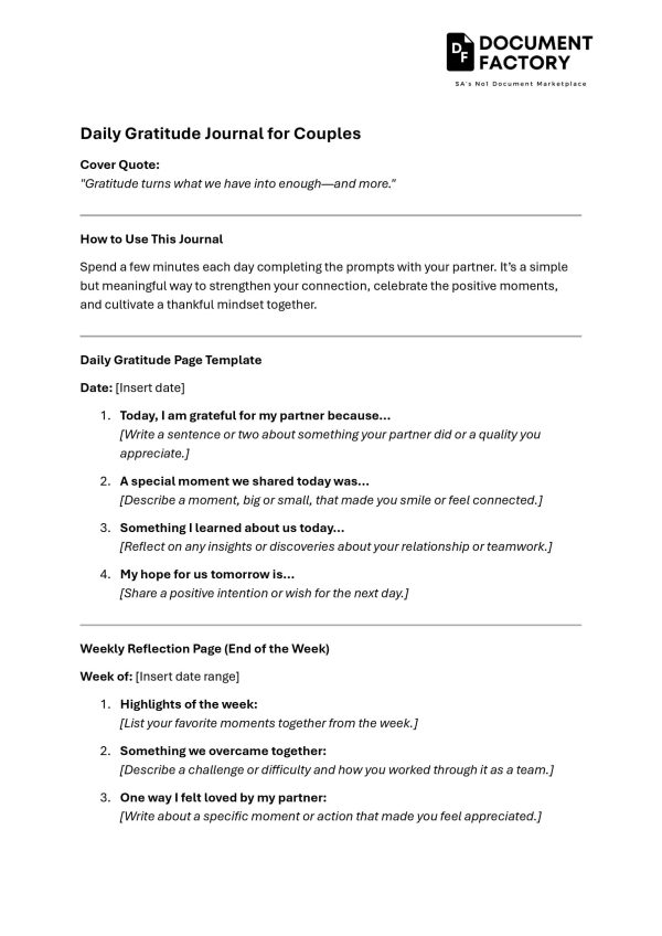 Daily Gratitude Journal for Couples