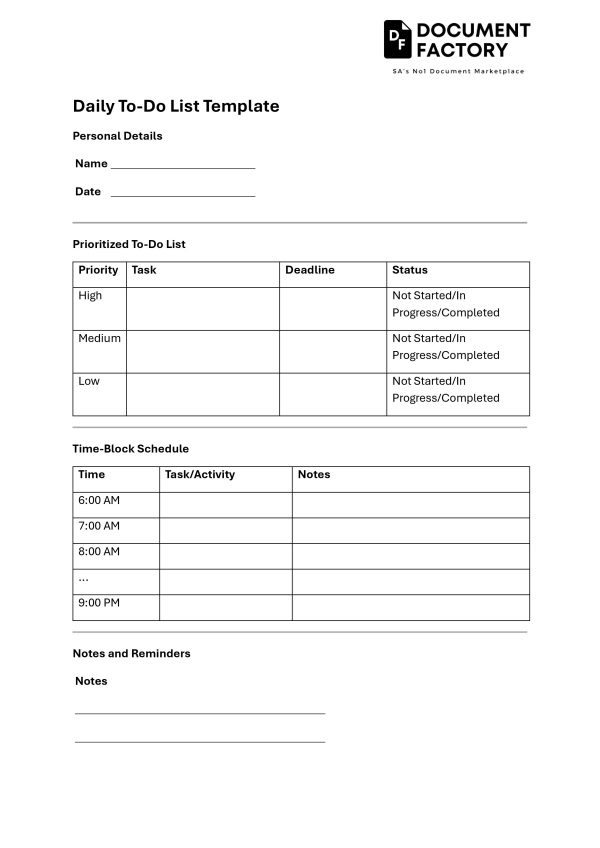 Daily To-Do List Template