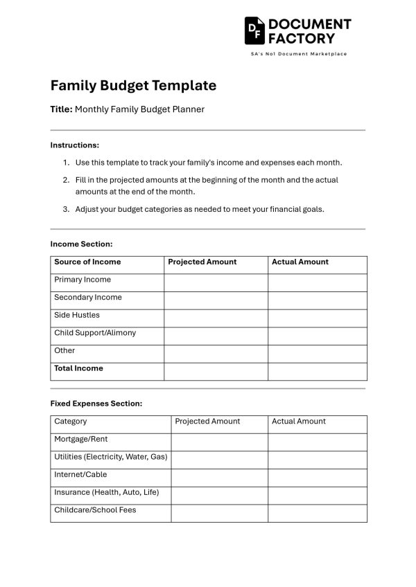 Family Budget Template