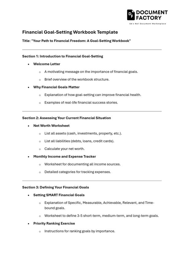 Financial Goal-Setting Workbook Template