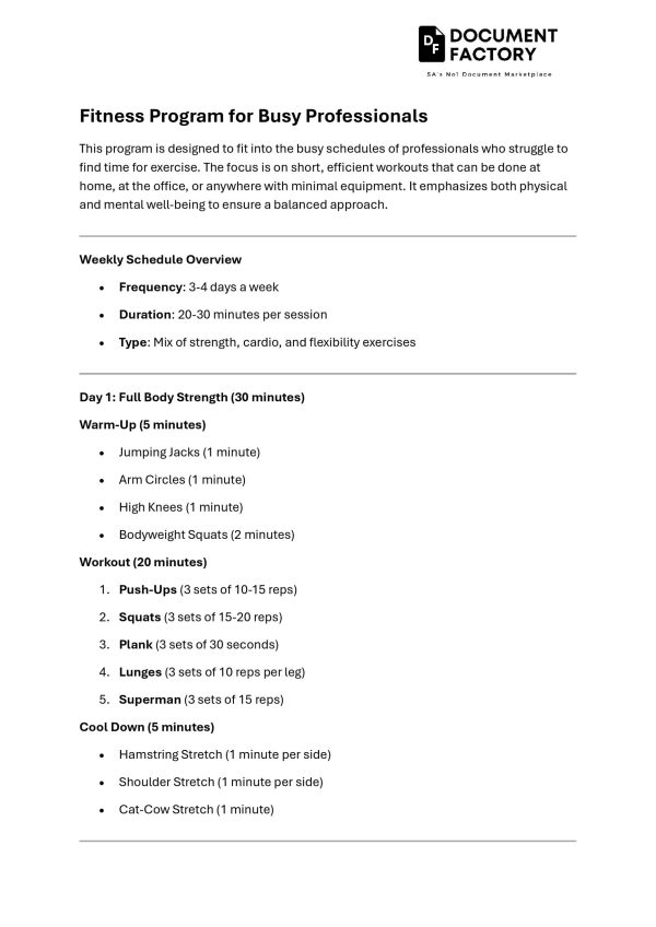 Fitness Program for Busy Professionals