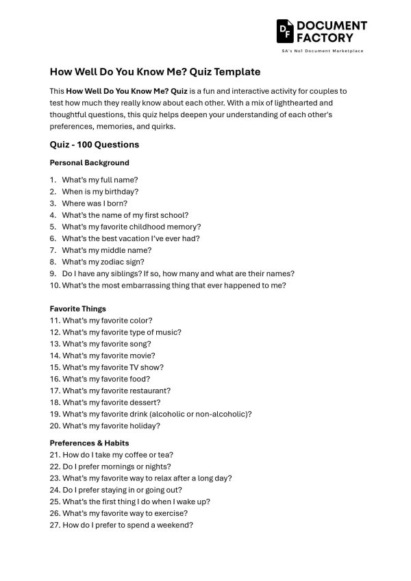 How Well Do You Know Me Quiz Template