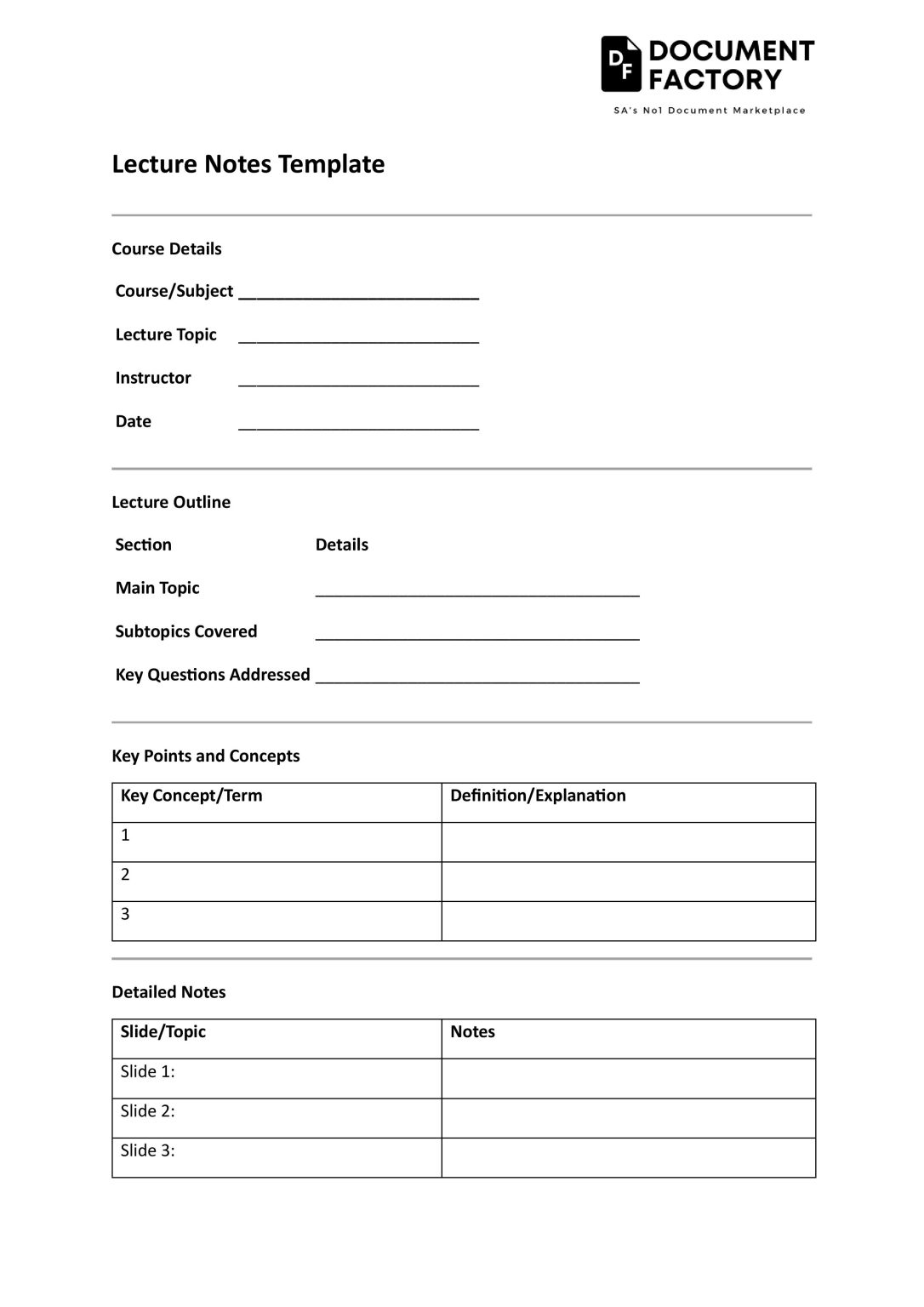 Lecture Notes Template – Document Factory