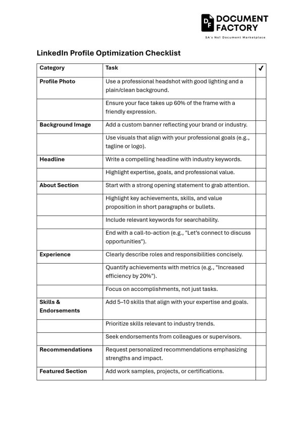 LinkedIn Profile Optimization Checklist