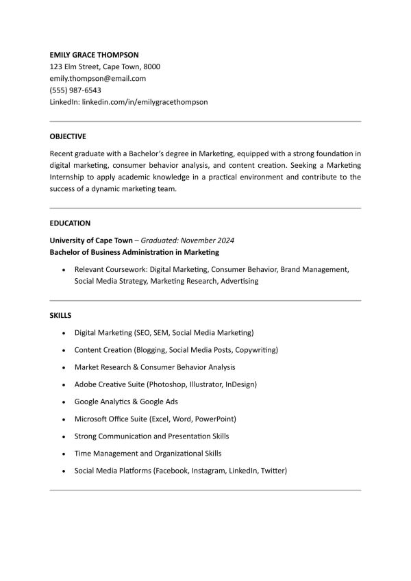 Marketing Internship Resume + Cover Letter