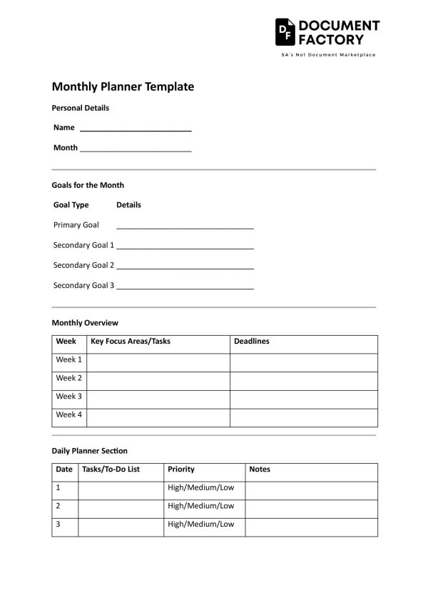 Monthly Planner Template