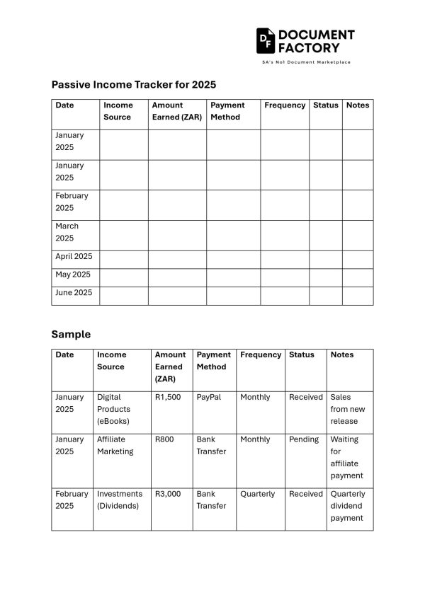Passive Income Tracker for 2025
