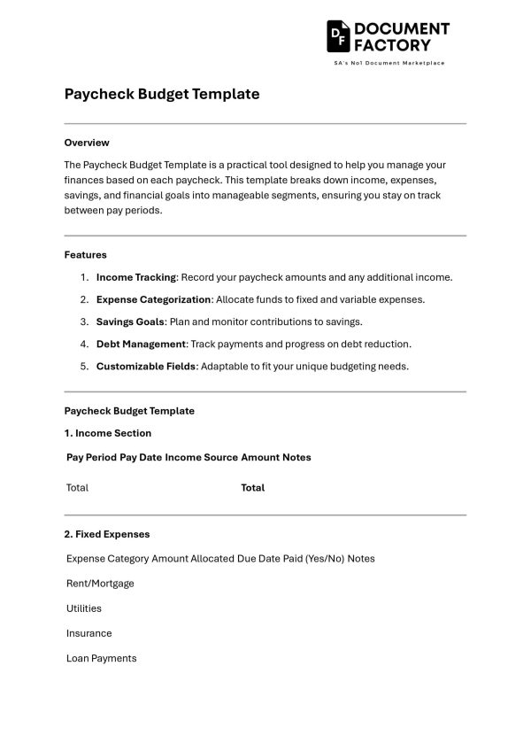 Paycheck Budget Template
