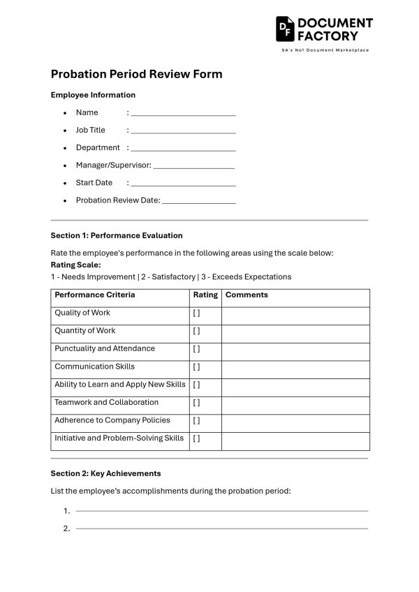 Probation Period Review Form