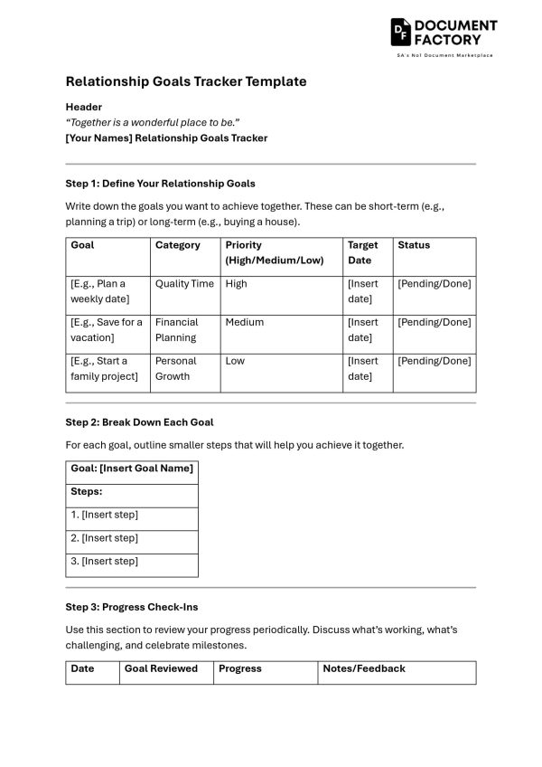 Relationship Goals Tracker Template
