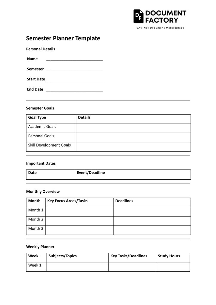 Semester Planner – Document Factory