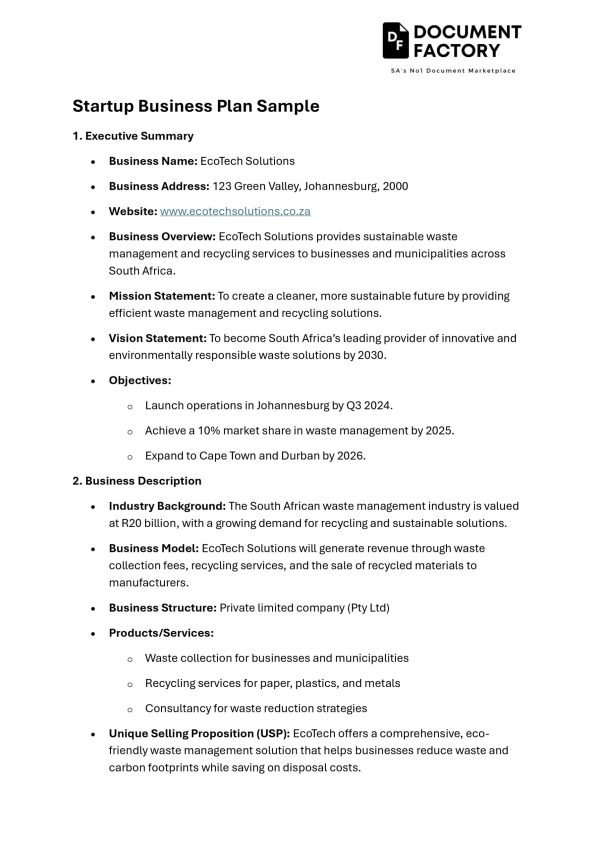Startup Business Plan Template