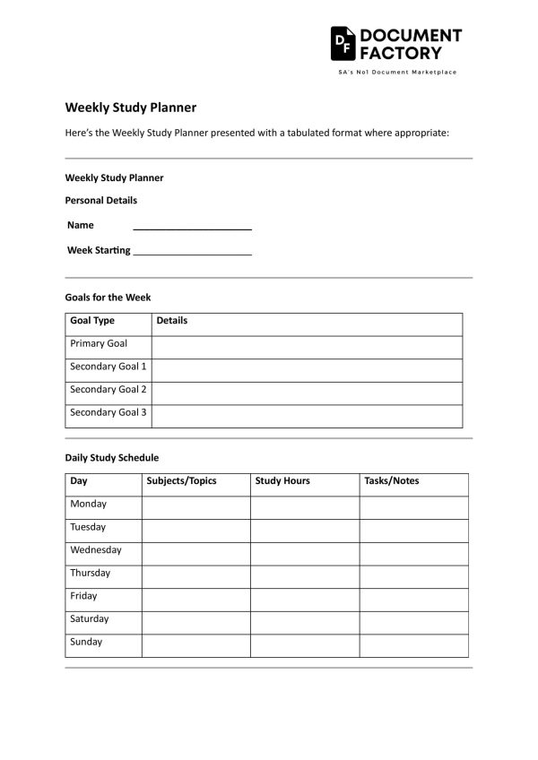 Weekly Study Planner