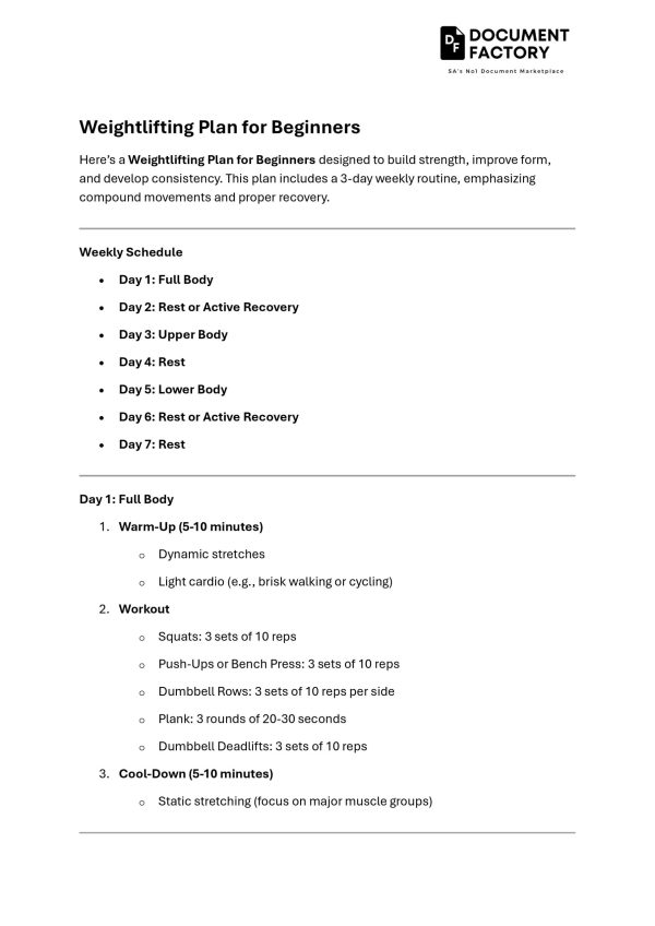 Weightlifting Plan for Beginners