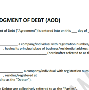 South African Acknowledgement of Debt (AOD) Template PDF & Editable Word
