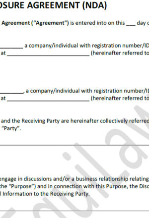 South African Non-Disclosure Agreement (NDA) Template PDF & Editable Word