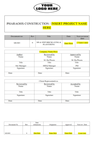 Method Statement Bricklaying and Plastering