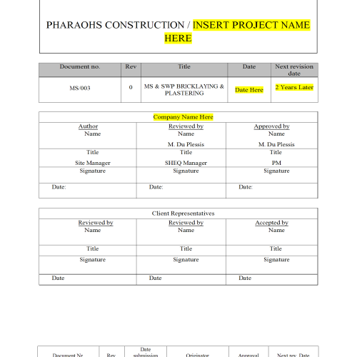 Method Statement Bricklaying and Plastering
