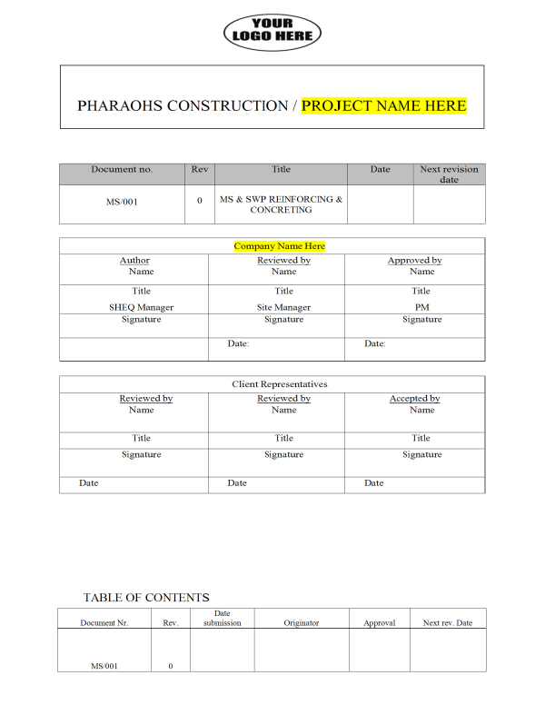 Method Statement for Excavations & Backfiling